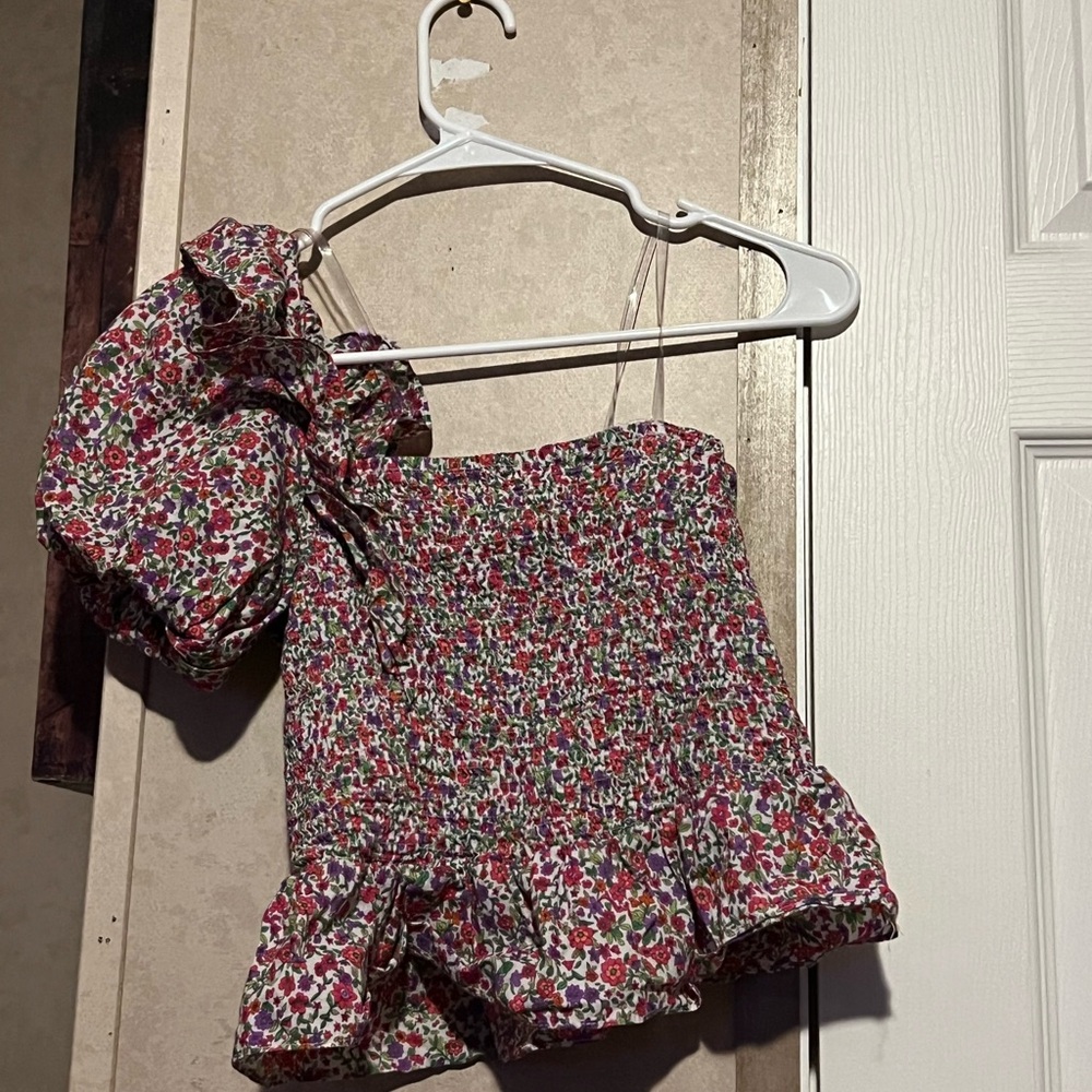 Colorful Floral Smocked Off-Shoulder Top